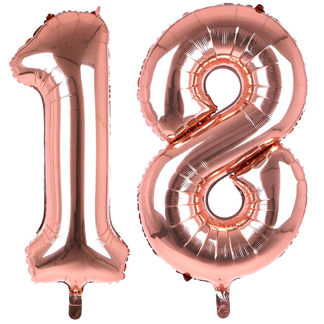 Age 18 Giant Foil Helium Numeral Balloons - Rose Gold (deflated)