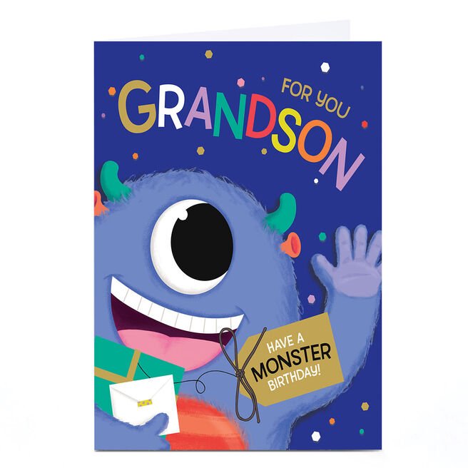Personalised Birthday Card - Blue Monster, Grandson