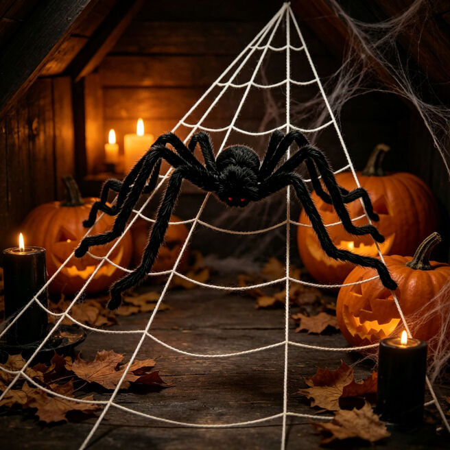Large Outdoor Web With Spider Decoration