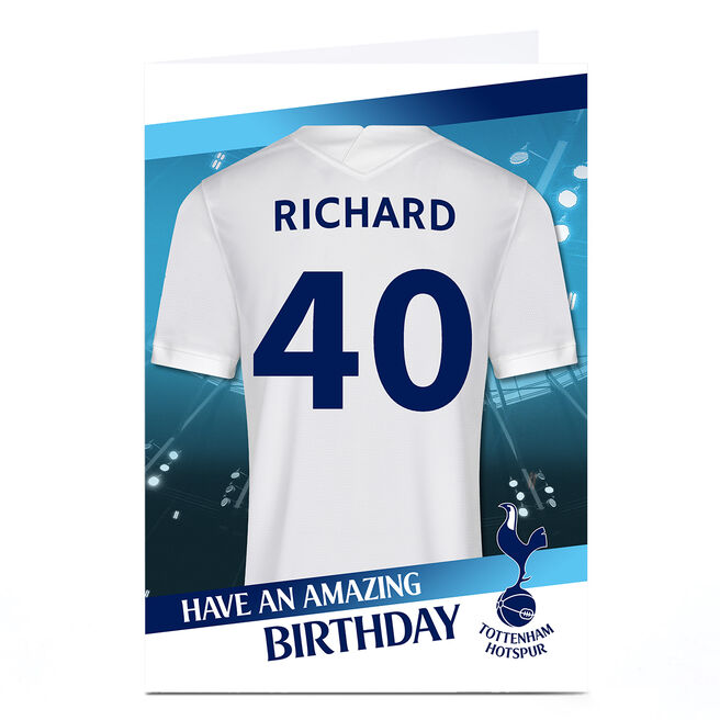 Personalised Tottenham Hotspur Shirt Birthday Card , Editable Age & Recipient