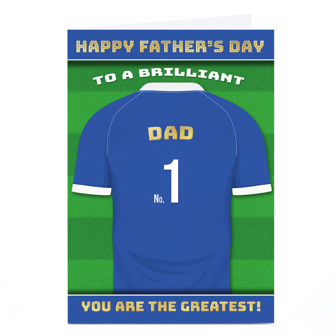 Personalised Get Carter Father's Day Card - Blue Football Shirt, Greatest Dad