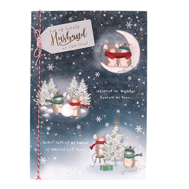 Christmas Card - Lovely Husband, Cute Mice In The Snow