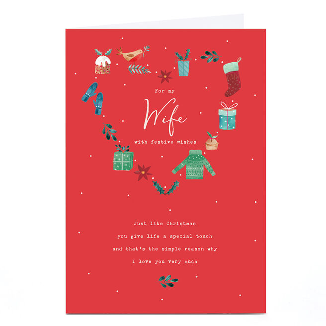 Personalised Christmas Card - Heart of Christmas Icons, Wife