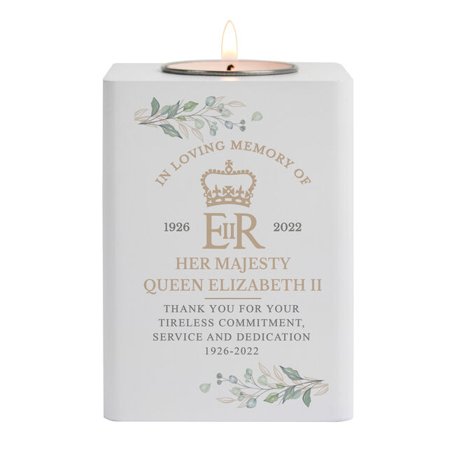 Personalised Commemorative Queen Elizabeth II Wooden Tea Light Holder