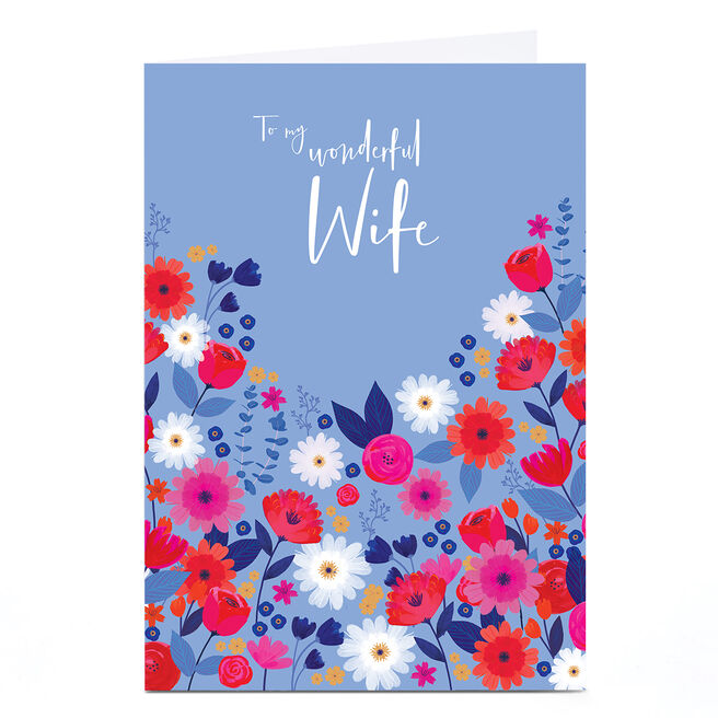 Personalised Birthday Card - Red and White Wildflower Drawings, Wife