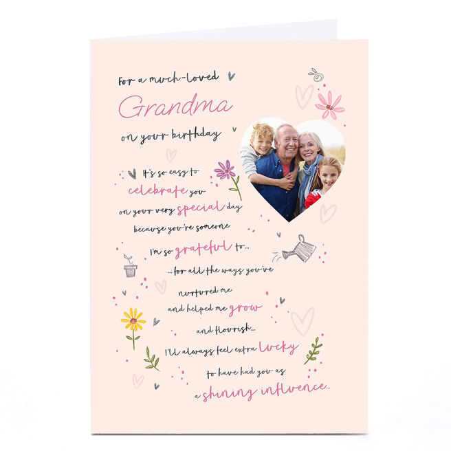 Photo Birthday Card - Grow and Flourish Garden Drawings, Grandma