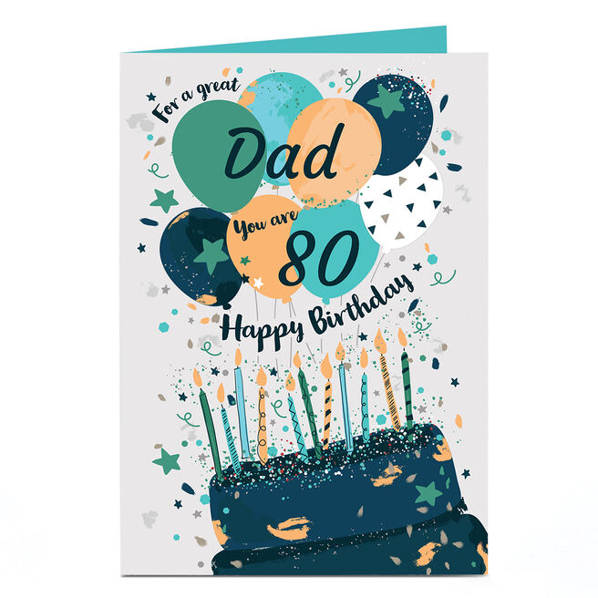 Personalised Birthday Card - Dad Cake & Balloons Any Age
