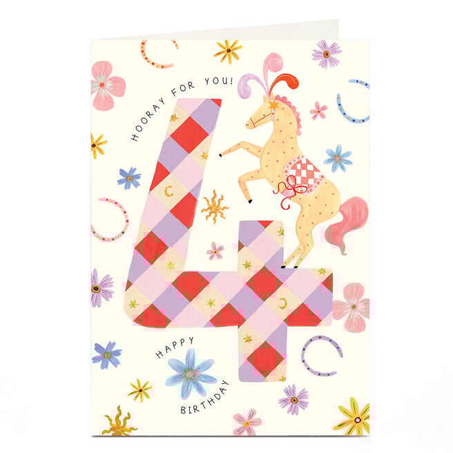 4th Birthday Card - Hooray For You Carousel Horse