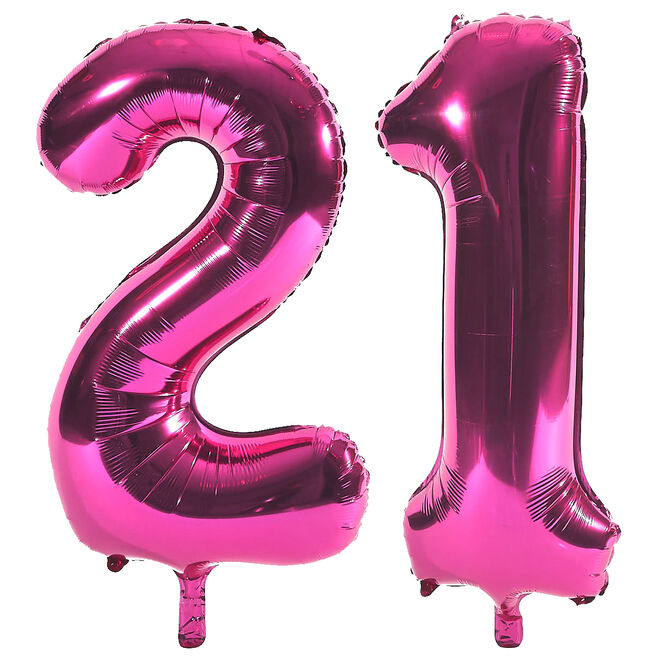 Age 21 Giant Foil Helium Numeral Balloons - Pink (deflated)