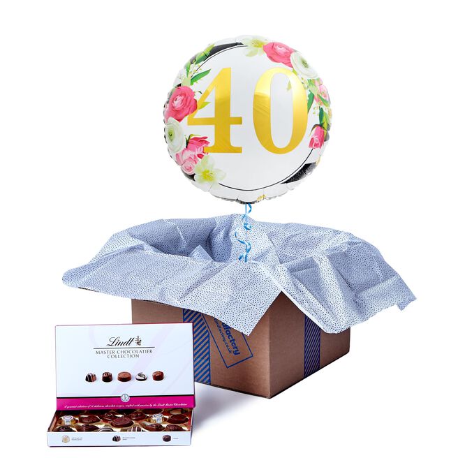 Floral 40th Birthday Balloon & Lindt Chocolates - FREE GIFT CARD!
