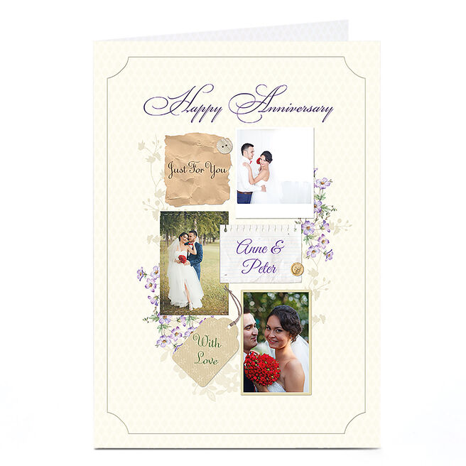 Photo Anniversary Card - Cream and Lilac