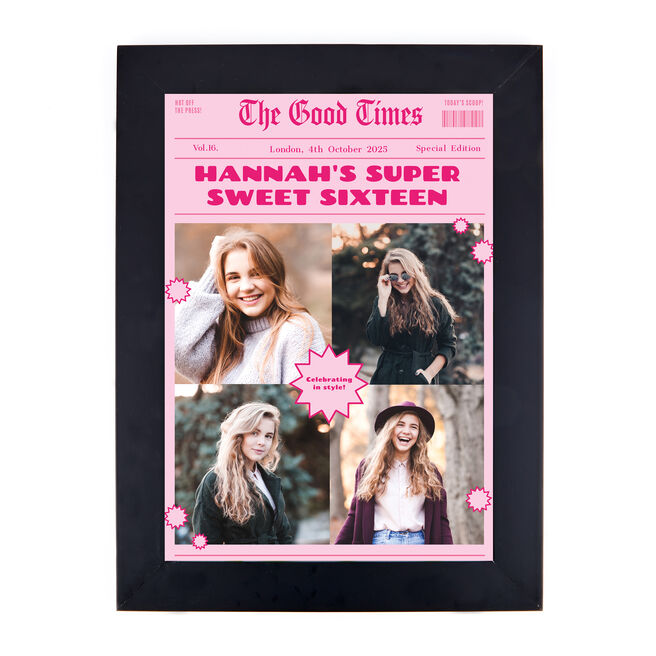 Personalised Photo Upload Wall Art - The Good Times Newspaper, Pink