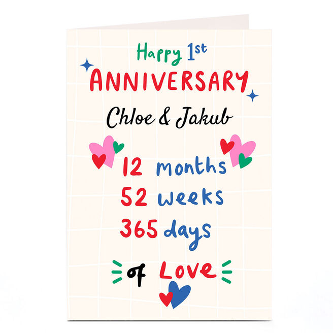 Personalised Anniversary Card - Happy 1st Anniversary
