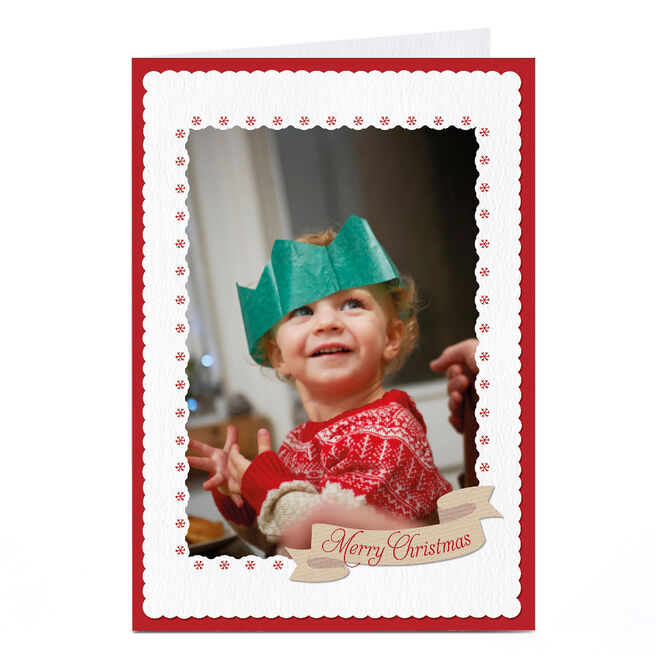 Photo Christmas Card - White And Red Snowflakes