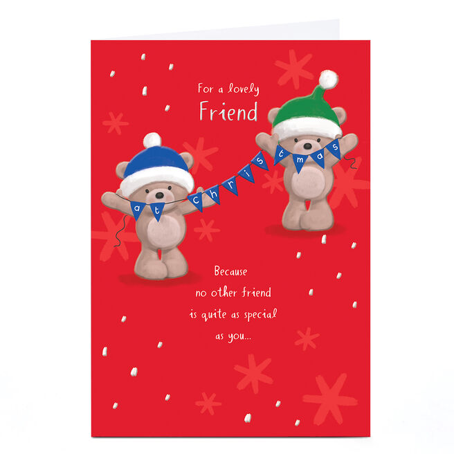 Hugs Christmas Card - Bears With Bunting, Friend