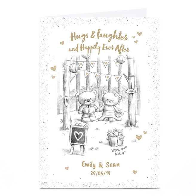 Personalised Hugs Bear Wedding Card - Happily Ever After
