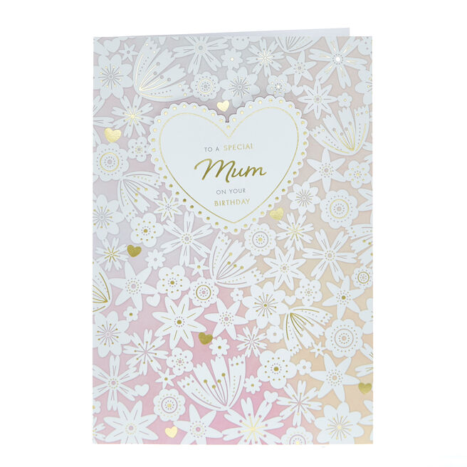 Birthday Card - Special Mum Heart & flowers