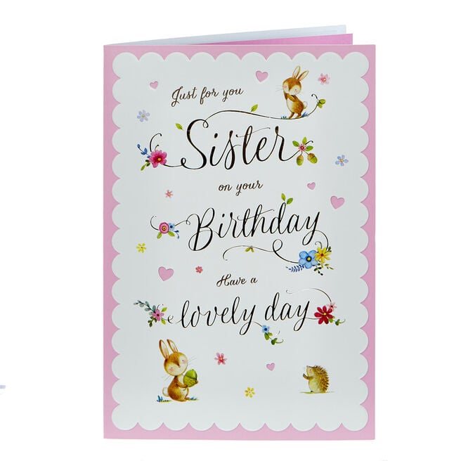 Birthday Card - Sister, Woodland Animals 