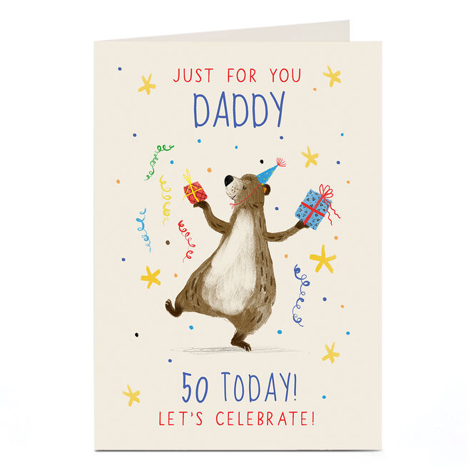 Personalised Birthday Card - Let's Celebrate, Bear & Gifts, Editable Age