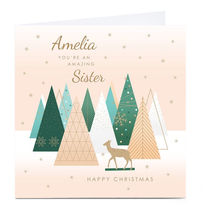 Personalised Christmas Card - Contemporary Reindeer Scene, Sister