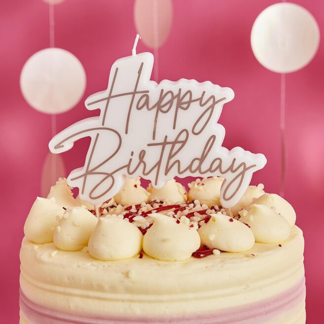 Rose Gold Happy Birthday Cake Candle 