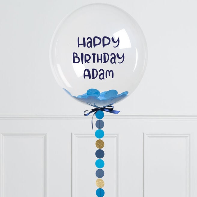 Personalised 20-Inch Blue Circle Confetti Bubblegum Balloon - DELIVERED INFLATED!