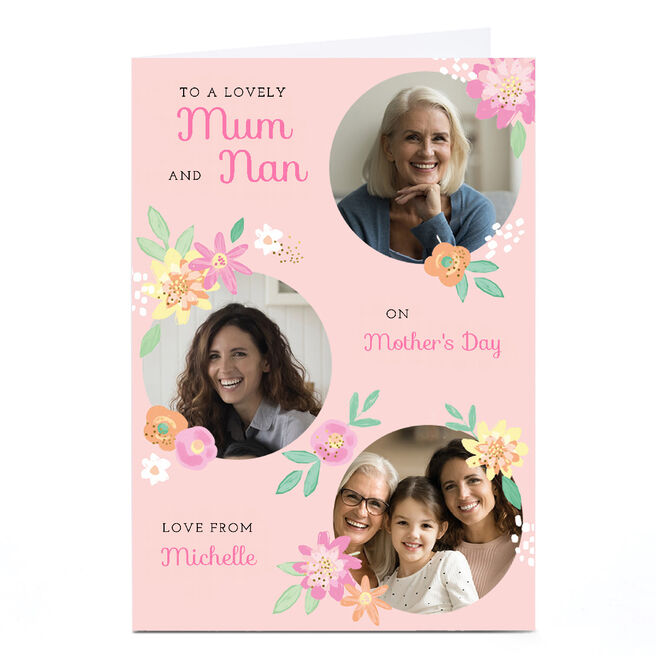 Personalised Kerry Spurling Mother's Day Photo Card - Pink and Floral 