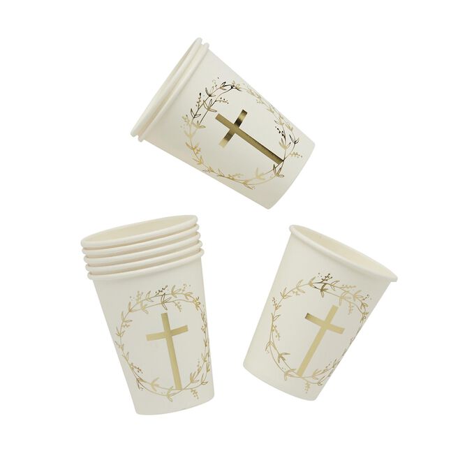 Gold Cross Paper Cups - Pack of 8