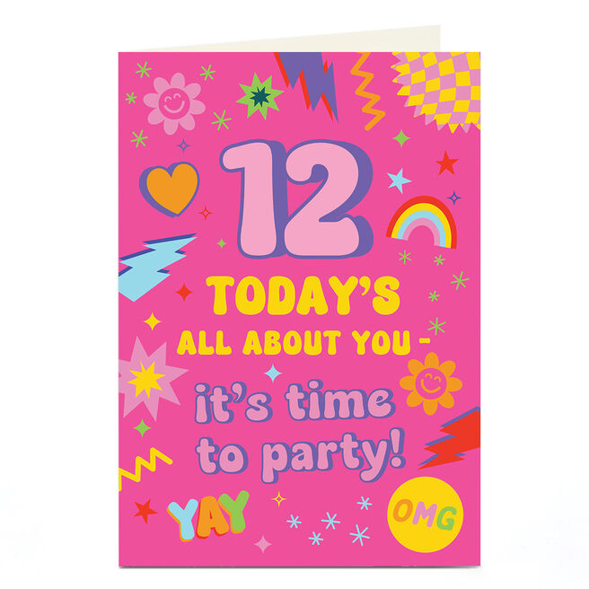 12th Birthday Card - Pink Pop Art Party Time