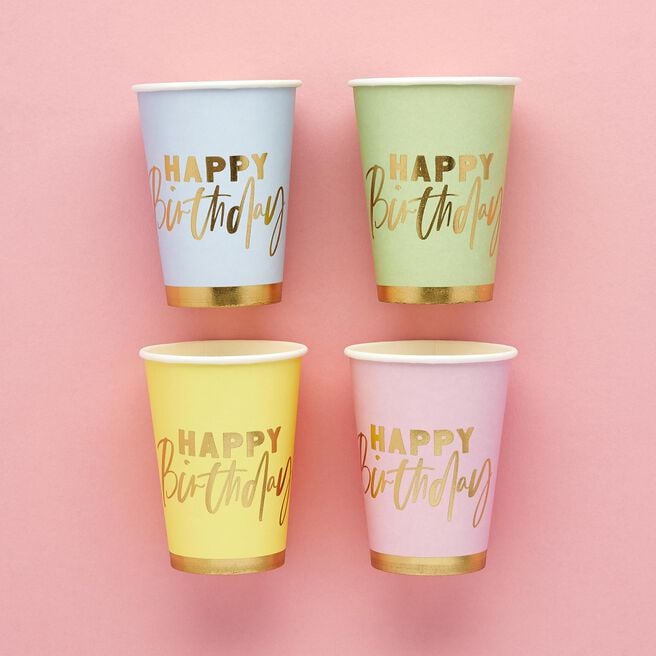 Pastel Happy Birthday Paper Cups - Pack of 8