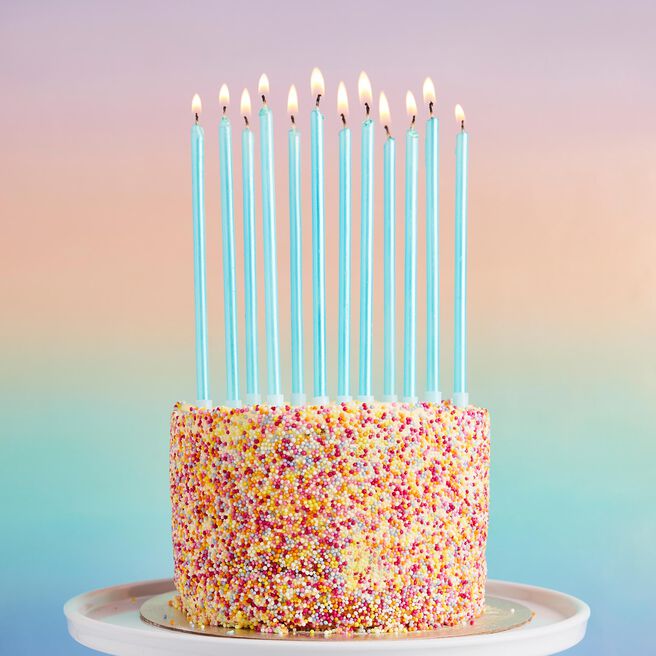 Blue Tall Skinny Cake Candles - Pack of 12