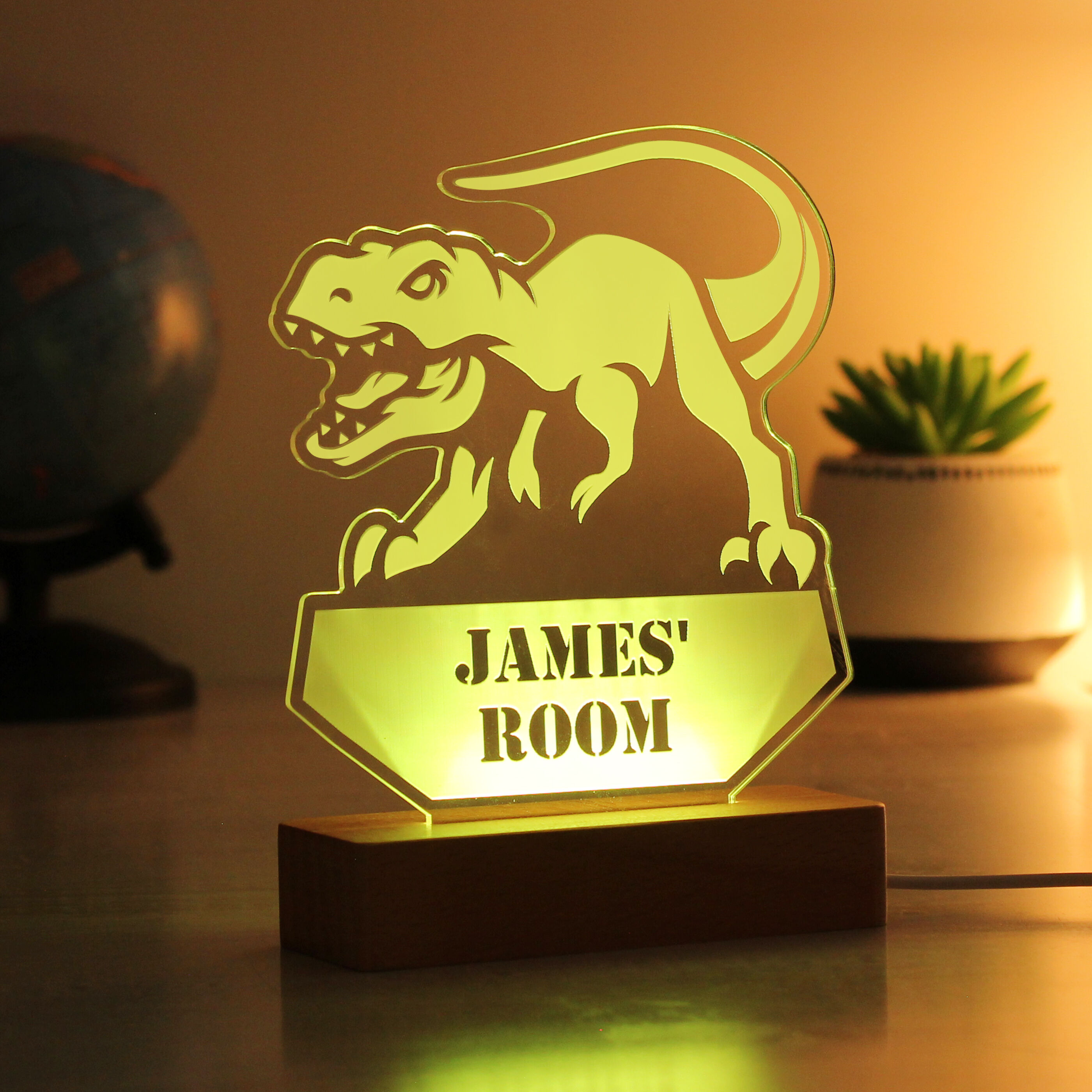 Buy Personalised Dinosaur Wooden Based LED Light for GBP 24.49 Card Factory UK
