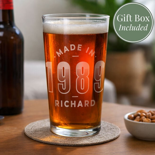 Personalised Made In Pint Glass