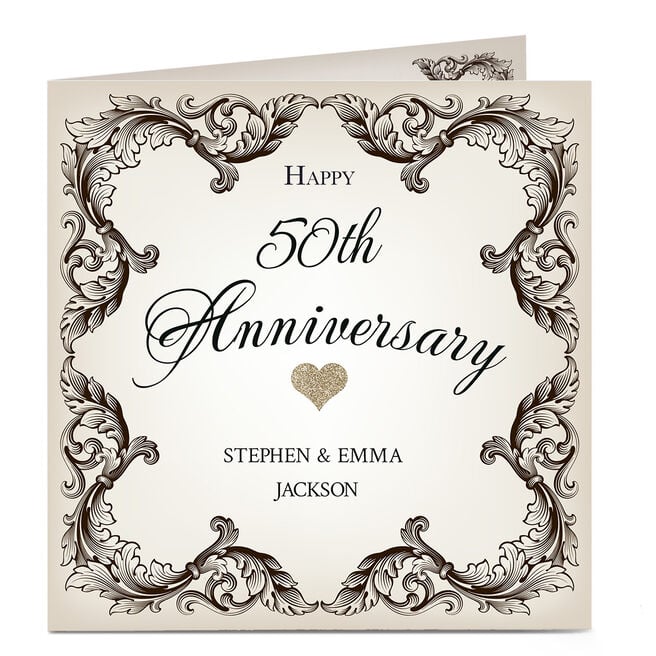 Personalised 50th Anniversary Card - Black and White