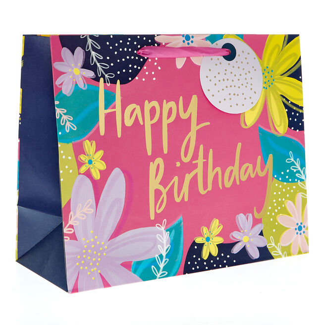 Happy Birthday Floral Large Landscape Gift Bag