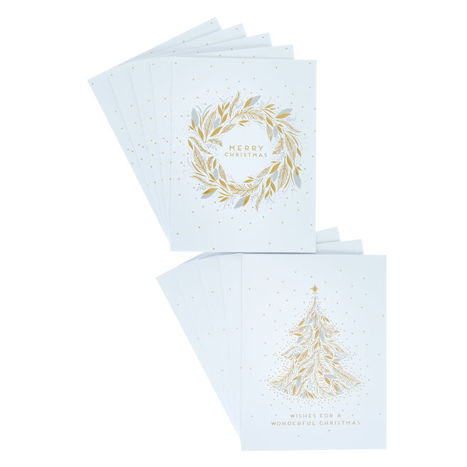 10 Deluxe Boxed Charity Christmas Cards - Wreath & tree (2 Designs) 