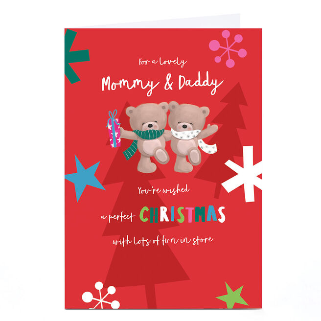 Personalised Hugs Christmas Card - For A Lovely Mommy & Daddy
