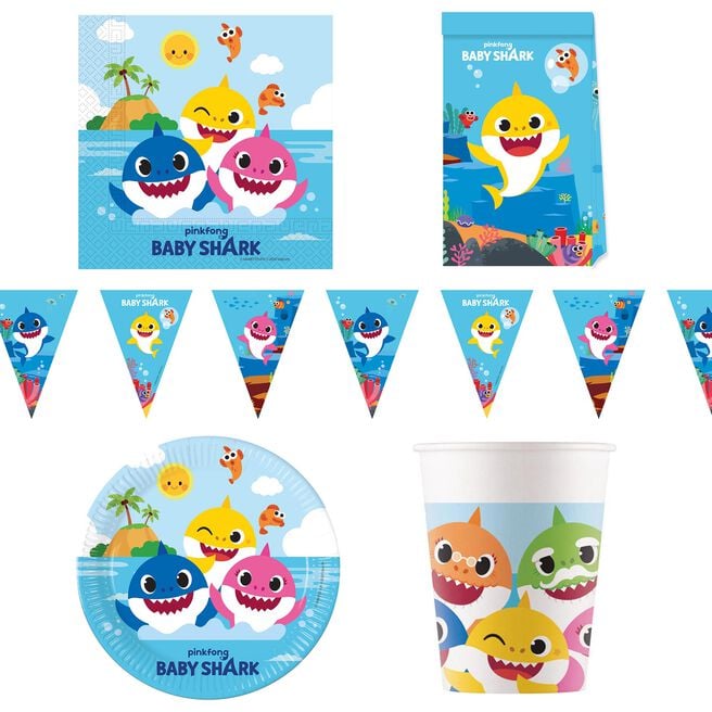 Baby Shark Party Tableware & Decorations Bundle - 16 Guests