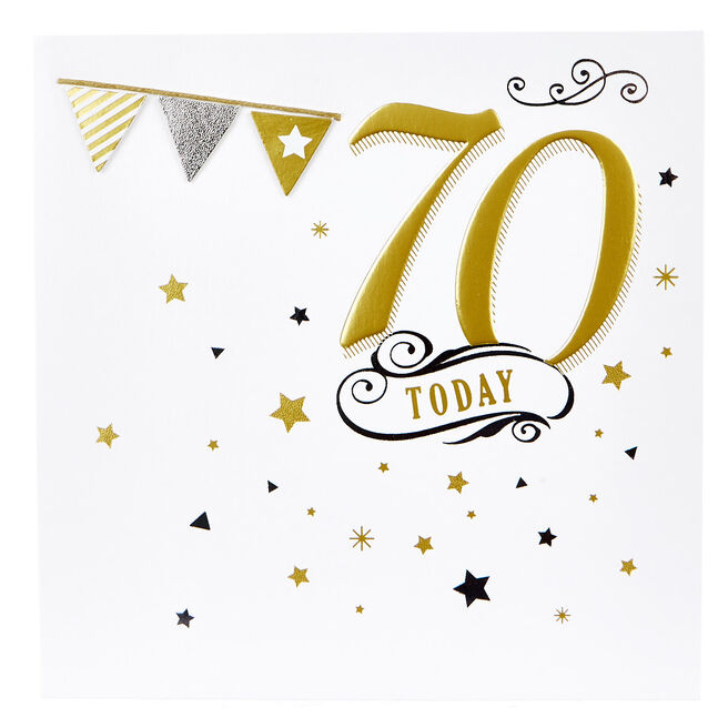 Boutique Collection 70th Birthday Card - Gold & Silver Stars
