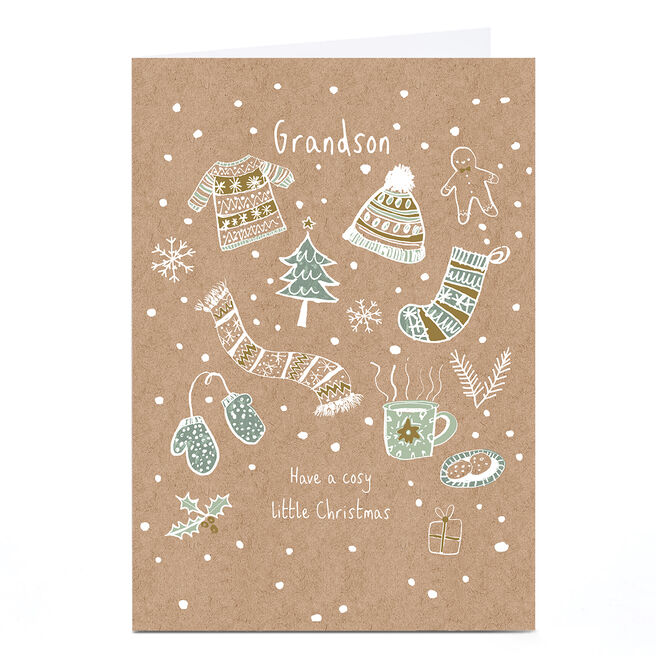 Personalised Christmas Card - Brown Paper Christmas Icons, Grandson