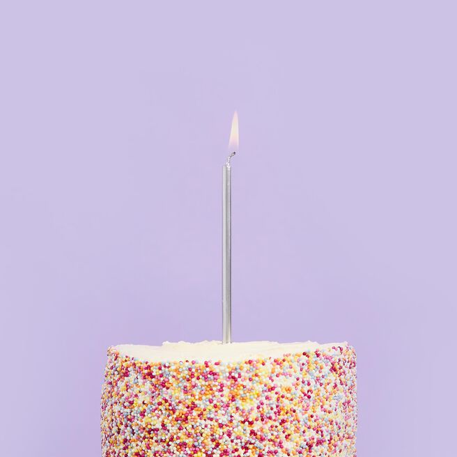 Silver Skinny Cake Candles - Pack of 12
