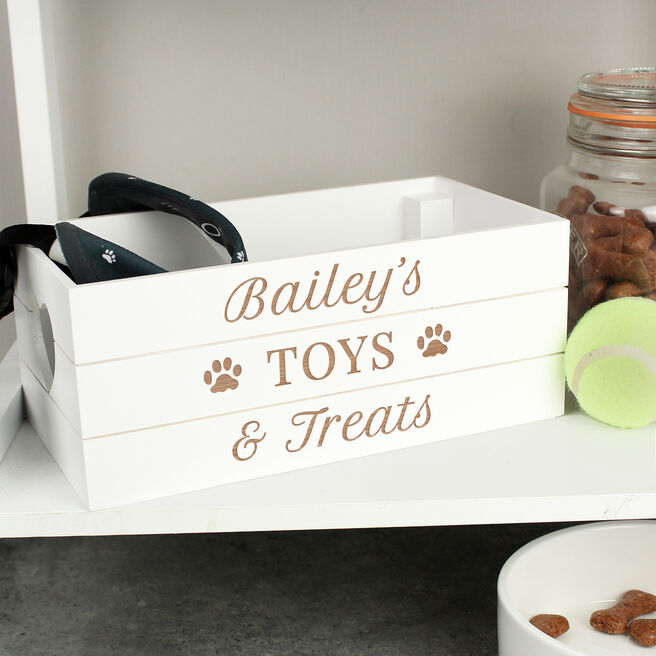 Personalised Wooden Pet Toys & Treats Crate
