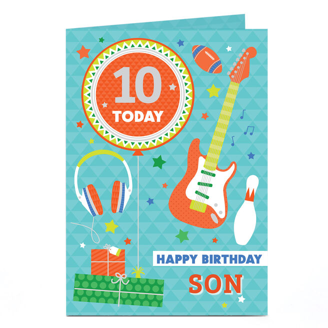 Personalised Editable Age Birthday Card - Son Guitar & Balloon