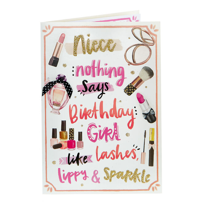 Birthday Card - Niece Lippy & Sparkle 