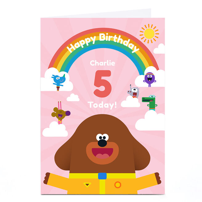 Personalised Hey Duggee Birthday Card - Editable Age Rainbow
