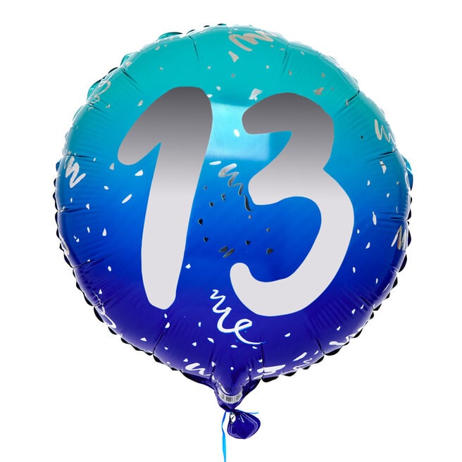 Blue Ombre 13th Birthday 18-Inch Foil Helium Balloon