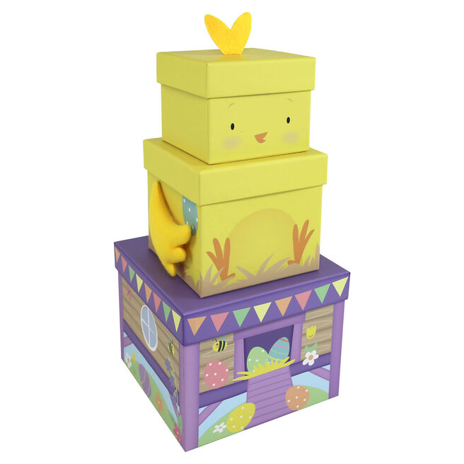 Stackable Plush Easter Chick Gift Boxes - Pack of 3