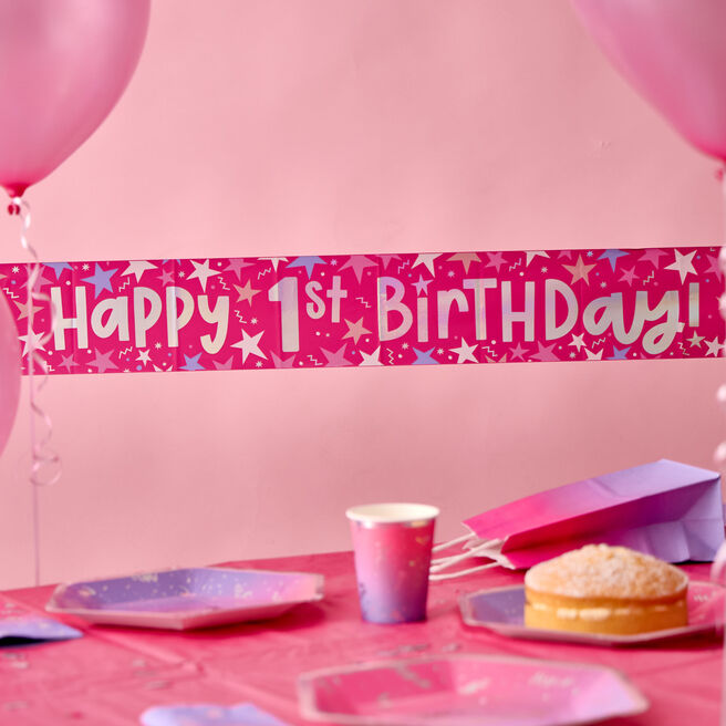 Happy 1st Birthday Banner - Pink