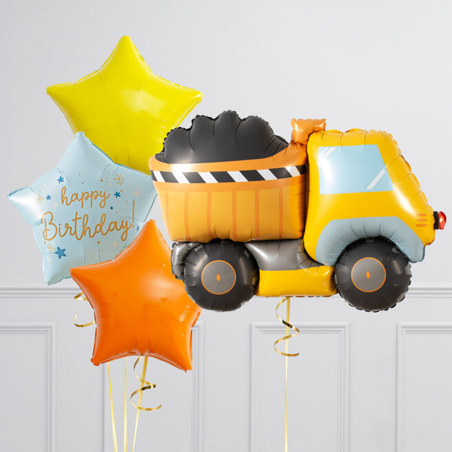 Birthday Dumper Truck Supershape & Foil Balloon Package - Delivered Inflated!