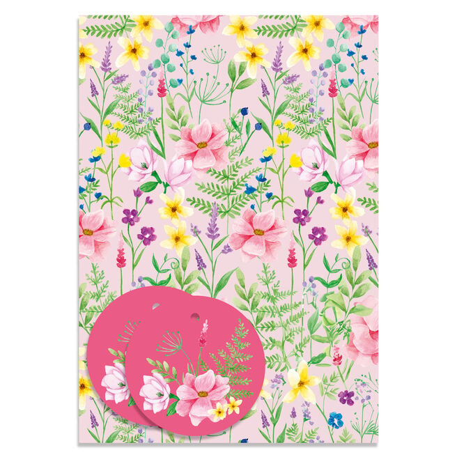 Floral Wrapping Paper - 2 Sheets & 2 Tags